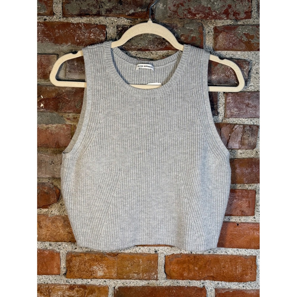 Club Monaco Womens Grey Ribbed Knit Sleeveless Crop Shell Sweater Top Size S NWT